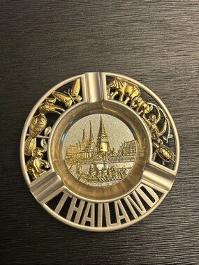 Thailand Souvenir Decorative Ashtray in Gold and Silver